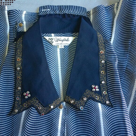 WangShiLi, Blue/white long sleeve shirt, with crystals/sequins design - Picture 10 of 11